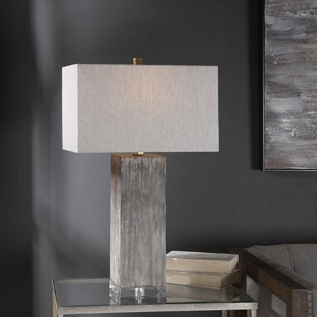 Uttermost Vilano Dark Gray and Aged Brown Table Lamp With Light Gray Linen - Image 1