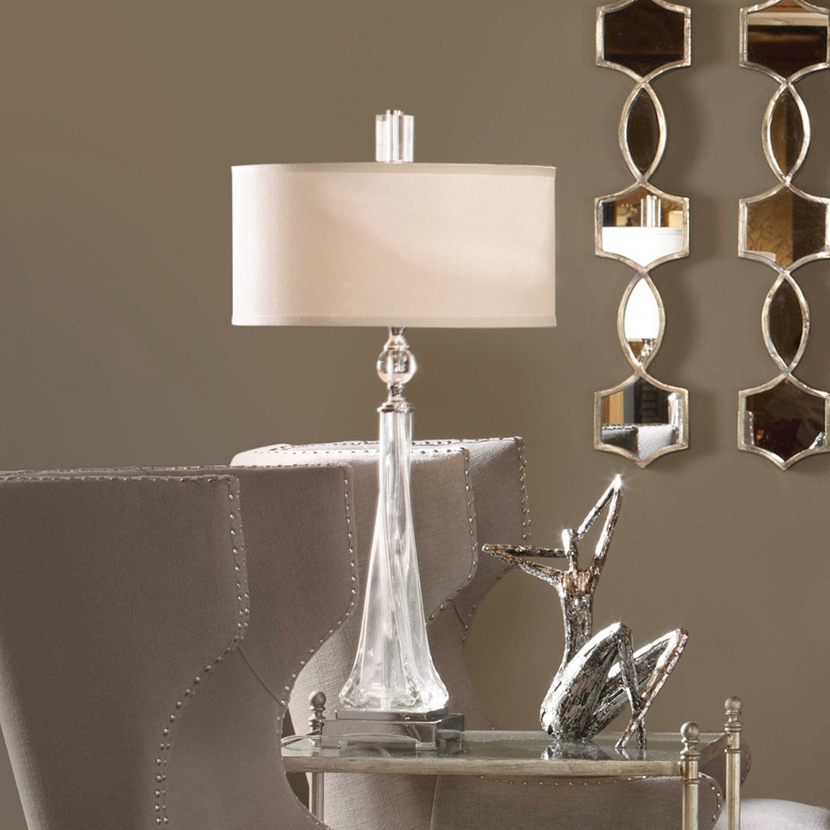 Uttermost Grancona Twisted Glass Polished Nickel Table Lamp With Off-White Linen Shade - Image 1