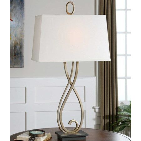 Uttermost Ferndale Antiqued Silver Table Lamp With Linen Shade - Image 1