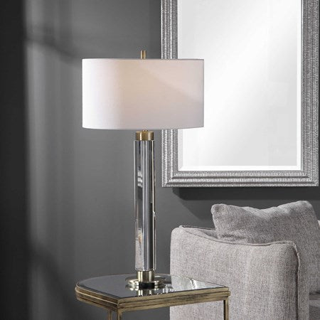 Uttermost Davies Cut Crystal Table Lamp With White Linen Shade - Image 1