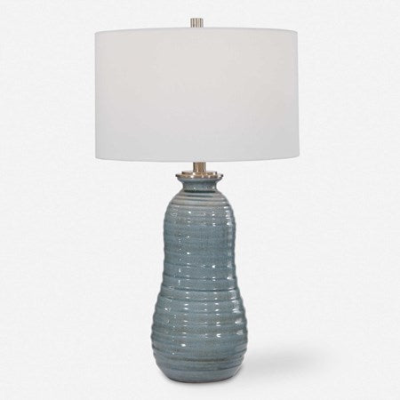 Uttermost Zaila Light Blue Crackled Glaze Ceramic Table Lamp With White Linen Shade - Image 2