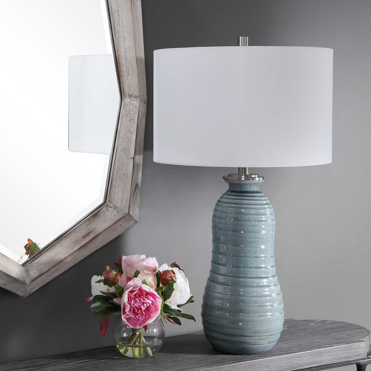 Uttermost Zaila Light Blue Crackled Glaze Ceramic Table Lamp With White Linen Shade - Image 3