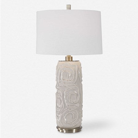 Uttermost Zade Warm Gray Glazed Ceramic Table Lamp With White Linen Shade - Image 2