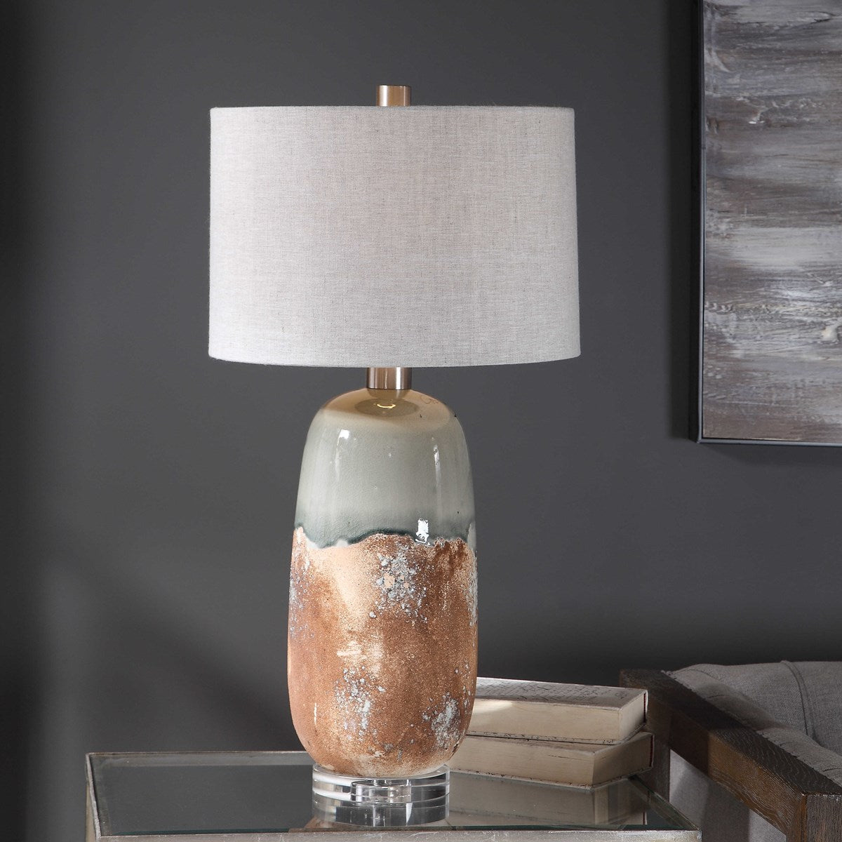Uttermost Maggie Earthy Terracotta Ceramic Table Lamp With Gray Linen Shade - Image 3
