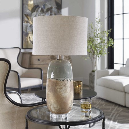 Uttermost Maggie Earthy Terracotta Ceramic Table Lamp With Gray Linen Shade - Image 1