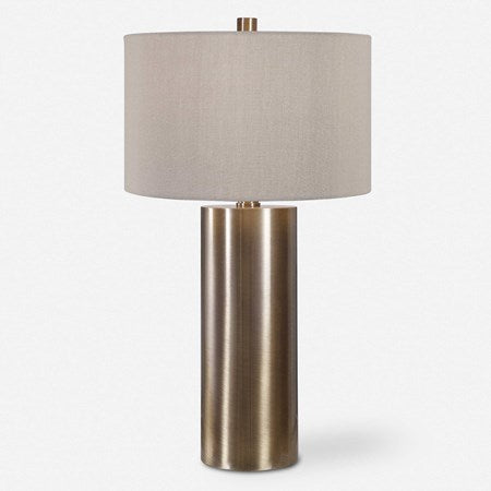 Uttermost Taria Antiqued Brushed Brass Table Lamp With Beige Linen Shade - Image 2