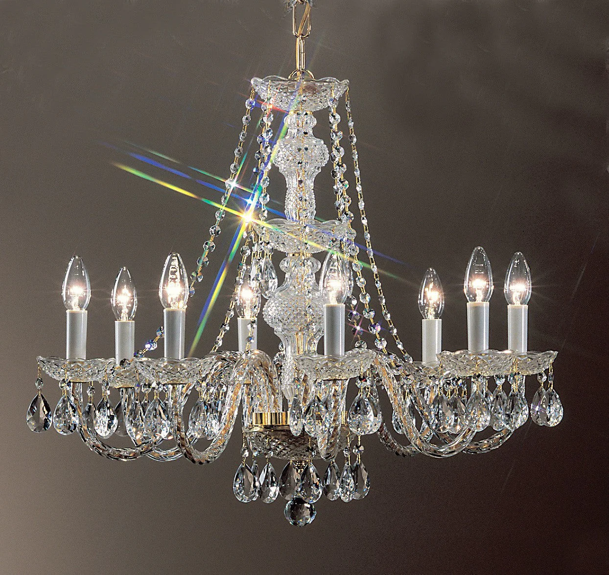 8 Light crystal chandelier with Chinese crystal and gold plated finish - Image 1
