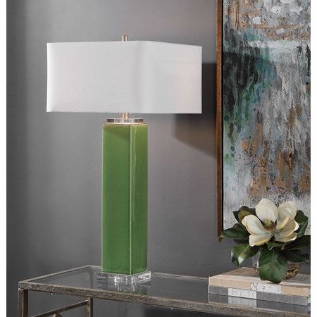 Uttermost Aneeza Green Glazed Ceramic Table Lamp With White Linen Shade - Image 1