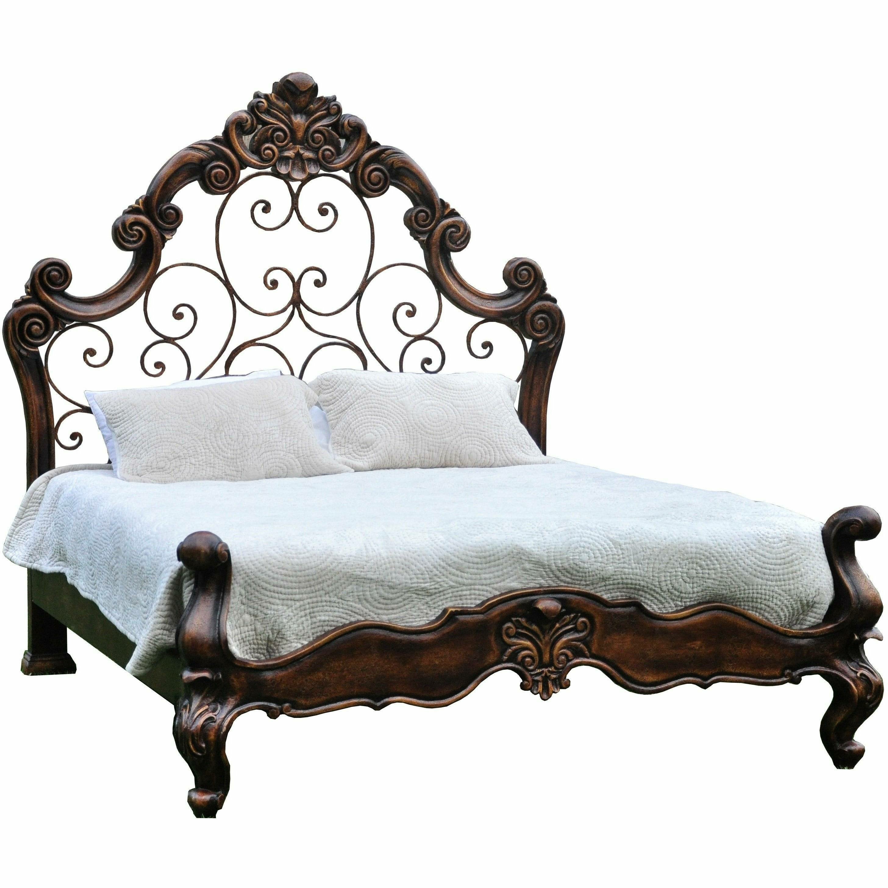 Casa Bonita Peruvian Hand-Painted Carved Wood and Hand Forged Iron Micaella King Size Bed - Image 1
