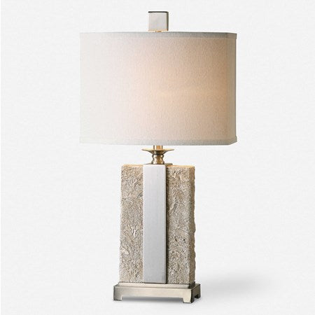 Uttermost Bonea Ivory Antiqued Stone Table Lamp With Beige Linen Shade - Image 1