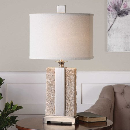 Uttermost Bonea Ivory Antiqued Stone Table Lamp With Beige Linen Shade - Image 2