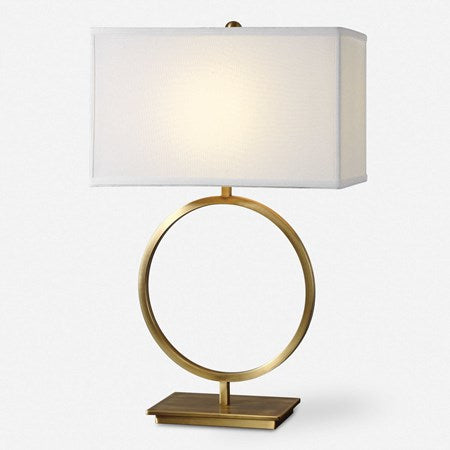 Uttermost Duara Brushed Brass Table Lamp With White Linen Shade - Image 2