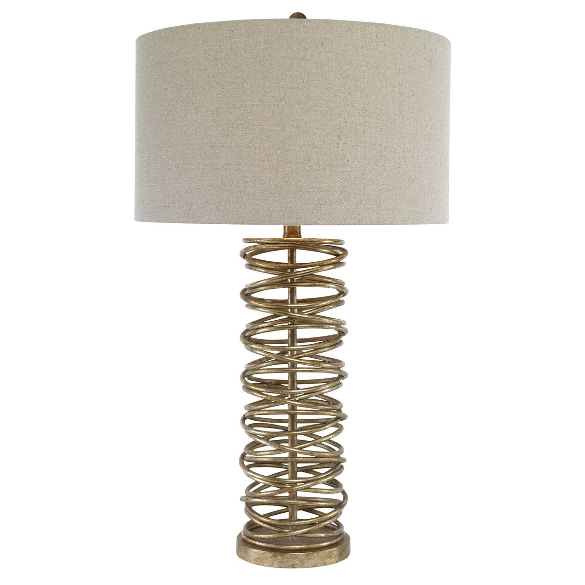 Uttermost Amarey Antiqued Silver Champagne Metal Table Lamp With Oatmeal Linen Drum Shade - Image 3