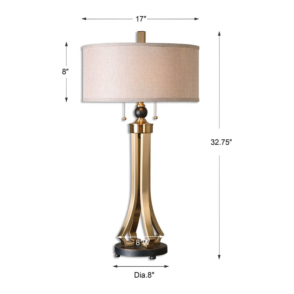 Uttermost Selvino Brushed Brass and Rubbed Bronze Table Lamp With Beige Linen Shade - Image 3