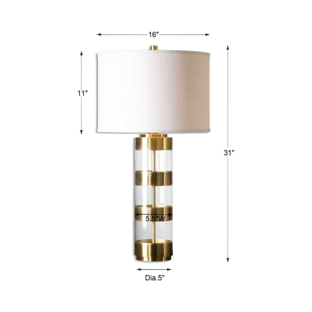Uttermost Angora Brushed Brass Metal and Acrylic Table Lamp With Light Beige Linen Drum Shade - Image 3