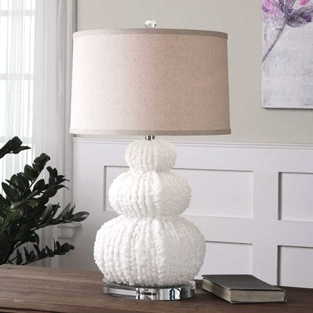 Uttermost Fontanne Ivory Textured Ceramic Table Lamp With Beige Linen Shade - Image 1
