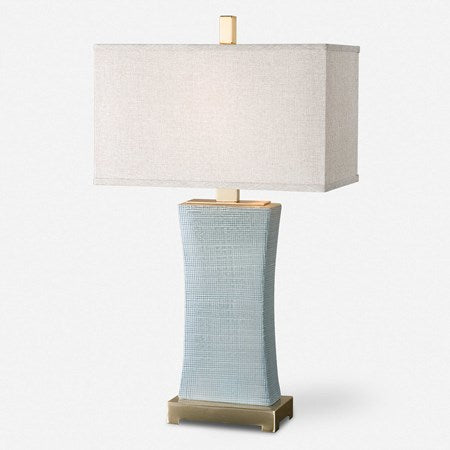 Uttermost Cantarana Pale Blue Gray Glazed Ceramic Table Lamp With Linen Shade - Image 2