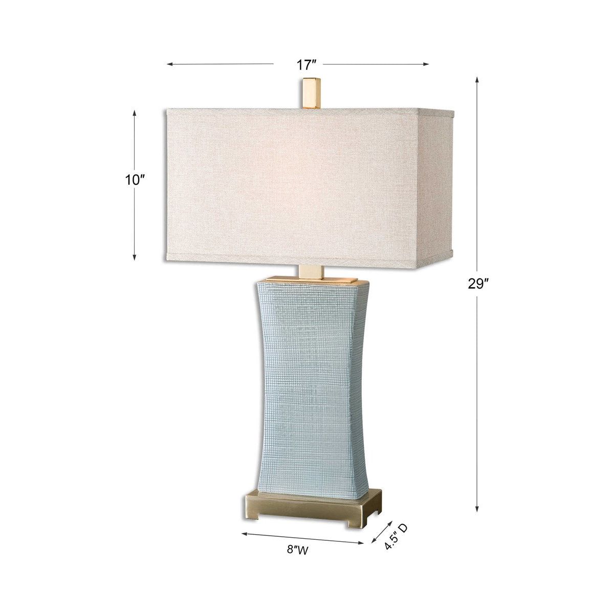 Uttermost Cantarana Pale Blue Gray Glazed Ceramic Table Lamp With Linen Shade - Image 3
