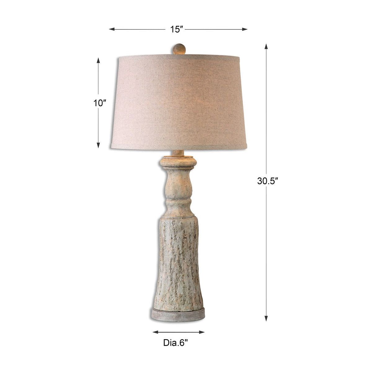 Uttermost Cloverly Set of 2 Antiqued Ivory Ceramic Table Lamps With Oatmeal Linen Shades - Image 3