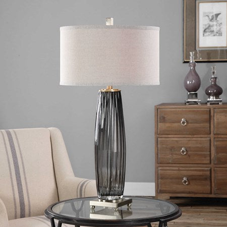 Uttermost Vilminore Charcoal Gray Glass Table Lamp With Light Beige Shade - Image 1