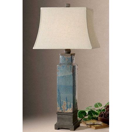 Uttermost Soprana Blue Glaze Ceramic Table Lamp With Khaki Linen Shade - Image 2