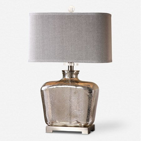 Uttermost Molinara Mercury Glass Table Lamp With Beige Linen Shade - Image 2