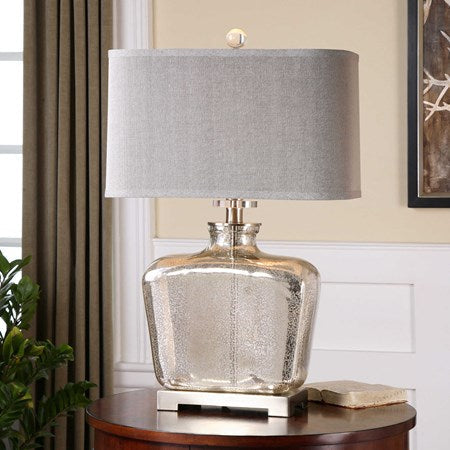 Uttermost Molinara Mercury Glass Table Lamp With Beige Linen Shade - Image 1