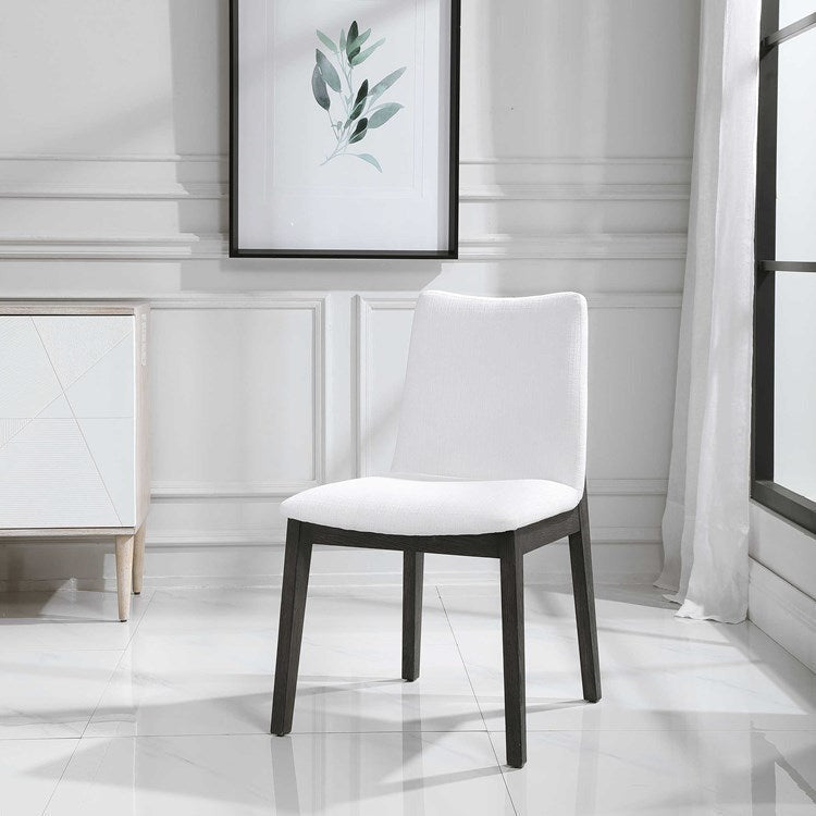 Uttermost Delano White Performance Fabric Expresso Finish Wood Dining Chair Set of 2 - Image 3