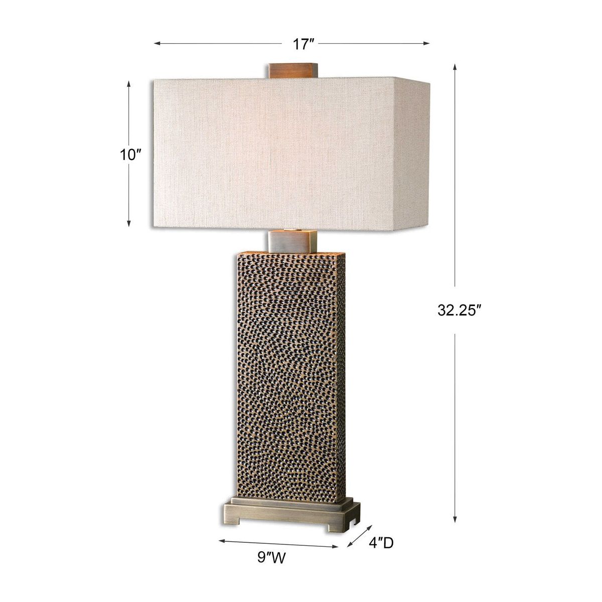 Uttermost Canfield Blackened Brown and Bronze Table Lamp With Beige Linen Shade - Image 3