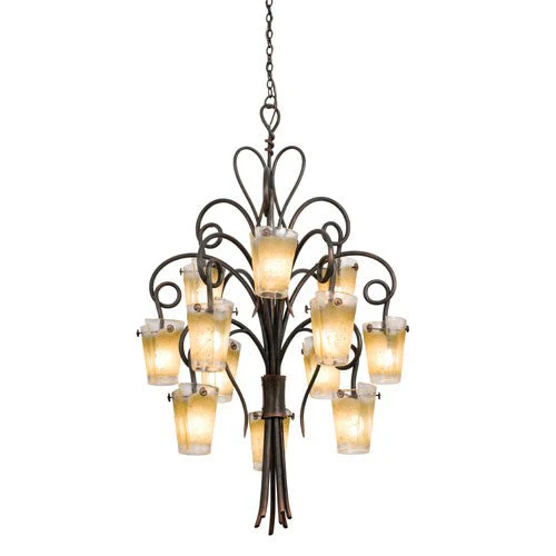 Antique Copper Twelve-Light Chandelier - Image 1