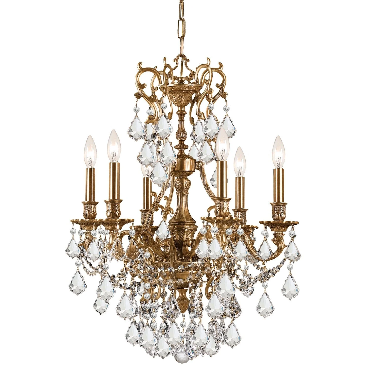 Aged Brass Six-Light Chandelier with Swarovski Strass Crystal - Image 1