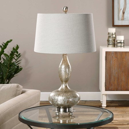 Uttermost Vercana Set of 2 Smoked Mercury Glass Table Lamps With Beige Linen Shades - Image 1