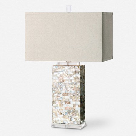 Uttermost Aden Capiz Shell Table Lamp With Beige Linen Shade - Image 1