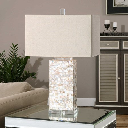 Uttermost Aden Capiz Shell Table Lamp With Beige Linen Shade - Image 2