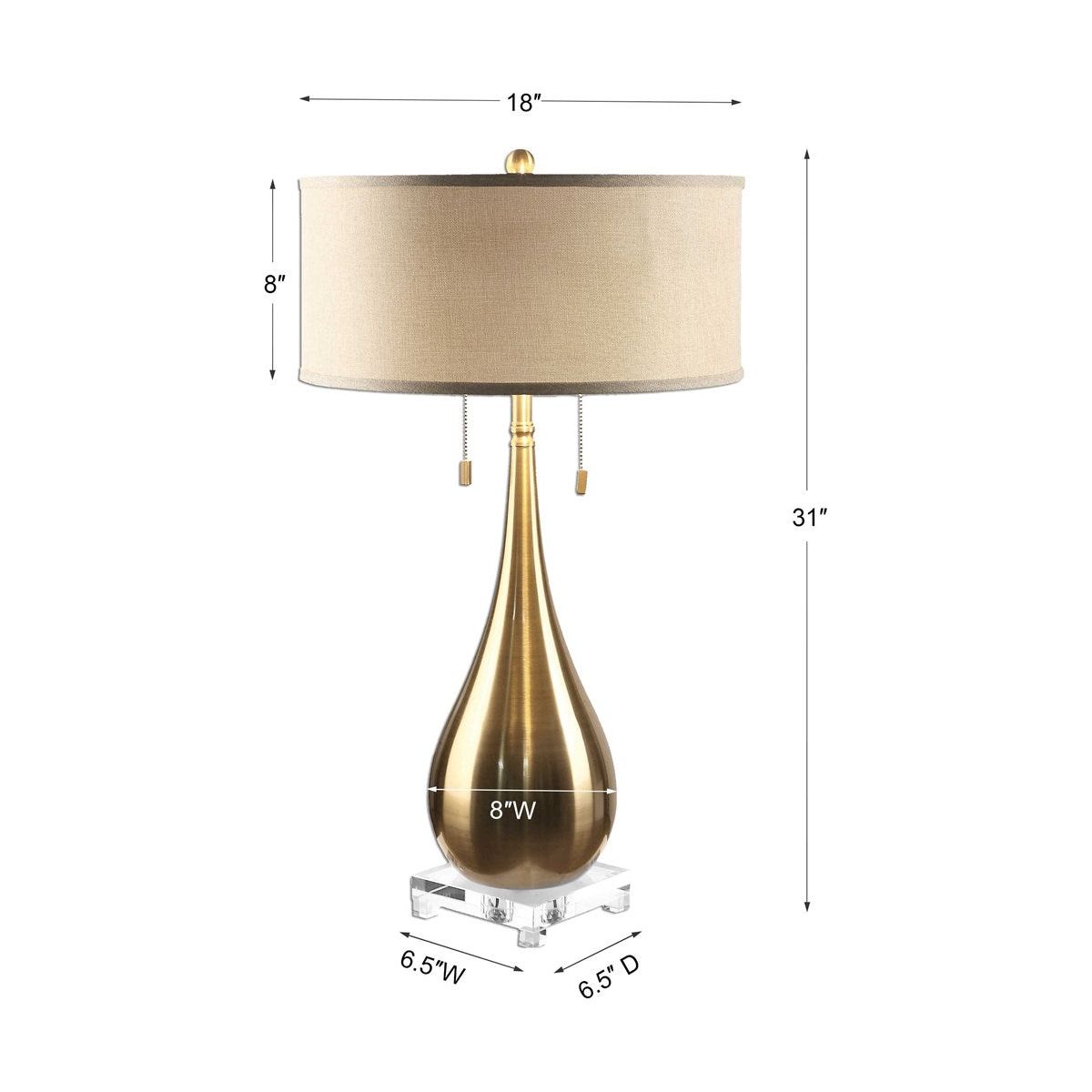 Uttermost Lagrima Brushed Brass Table Lamp With Beige Linen Shade - Image 3