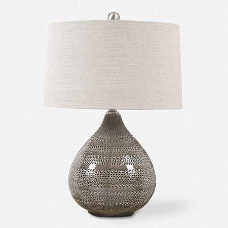 Uttermost Batova Warm Smokey Gray Glazed Ceramic Table Lamp With Beige Linen Shade - Image 2