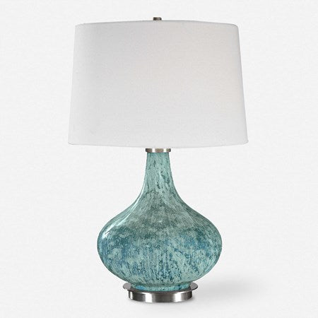 Uttermost Celinda  Light Blue Gray Glass Table Lamp With Ivory Linen Shade - Image 2