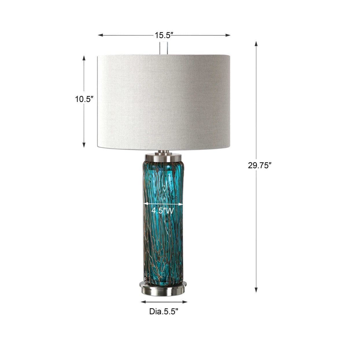 Uttermost Almanzora Blue Glass Table Lamp With Beige Linen Drum Shade - Image 3