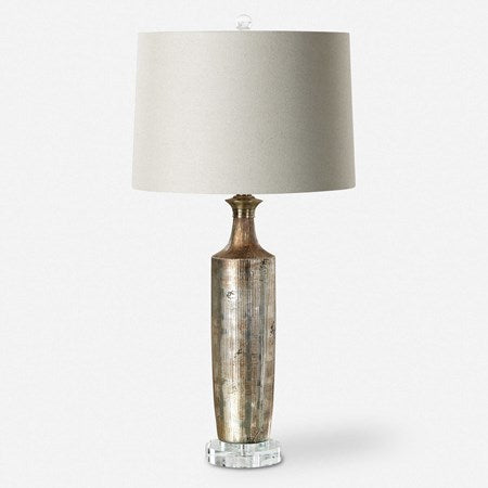 Uttermost Valdieri Metallic Bronze Textured Ceramic Table Lamp With Beige Linen Shade - Image 2