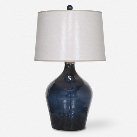 Uttermost Lamone Midnight Blue Glass Table Lamp With Beige Linen Shade - Image 2