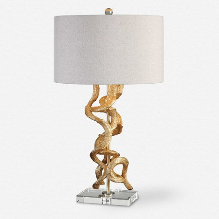 Uttermost Twisted Vines Gold Leaf and Crystal Table Lamp With Oatmeal Linen Shade - Image 2