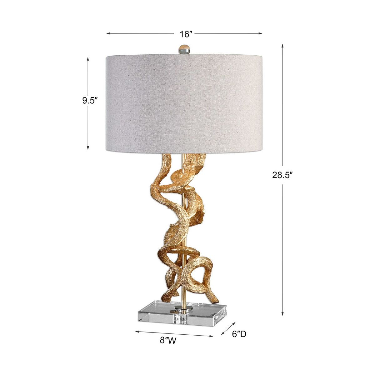 Uttermost Twisted Vines Gold Leaf and Crystal Table Lamp With Oatmeal Linen Shade - Image 3