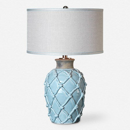 Uttermost Parterre Pale Blue Ceramic Table Lamp With Light Beige Linen Shade - Image 2