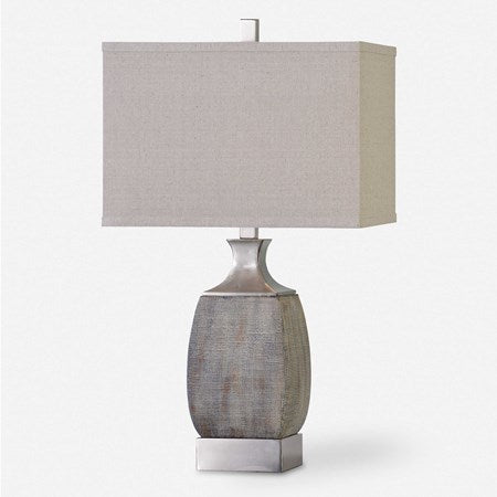 Uttermost Caffaro Textured Rust Bronze Ceramic Table Lamp With Light Beige Linen Shade - Image 2