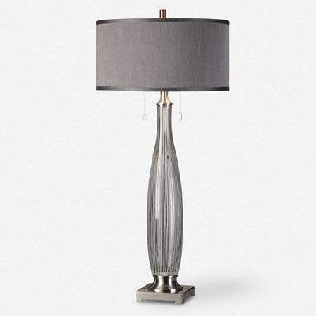 Uttermost Coloma Smoke Gray Glass Table Lamp With Linen Shade - Image 2