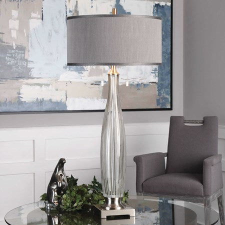 Uttermost Coloma Smoke Gray Glass Table Lamp With Linen Shade - Image 1