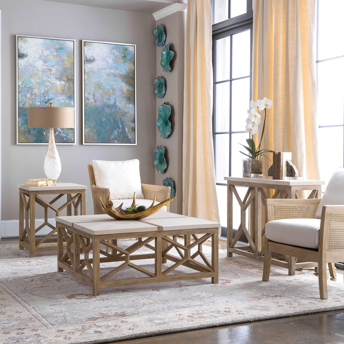 Uttermost Cardoni Gloss White and Golden Bronze Glass Table Lamp With Linen Shade - Image 3