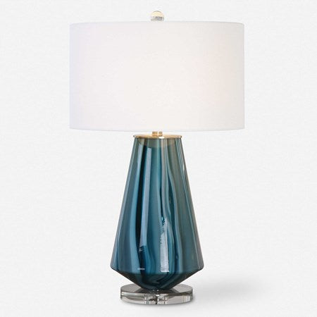 Uttermost Pescara Teal Gray Glass Table Lamp With Beige Linen Shade - Image 2
