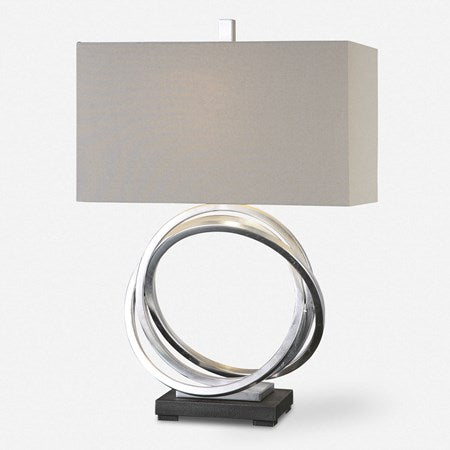 Uttermost Soroca Metallic Silver Leaf Table Lamp With Light Beige Linen Shade - Image 2