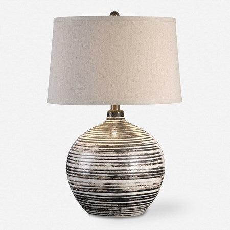 Uttermost Bloxom Dark Mocha Bronze Glazed Textured Ceramiv Table Lamp With Oatmeal Linen Shade - Image 3